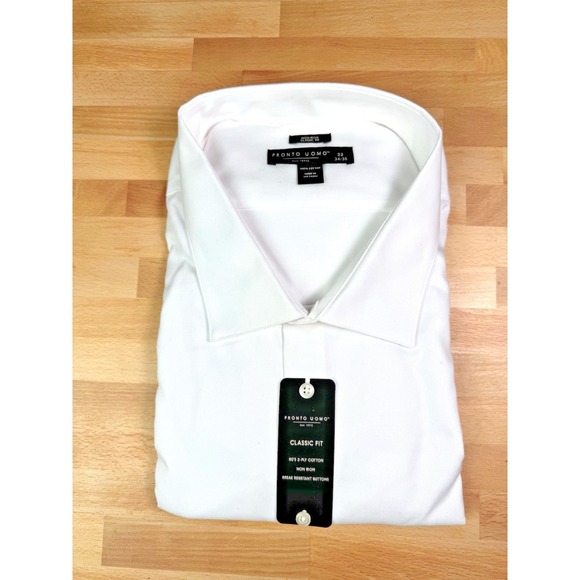 Pronto Uomo Other - Pronto Uomo Non-Iron Dress Shirt Classic Fit White 100% Cotton 22 34/35